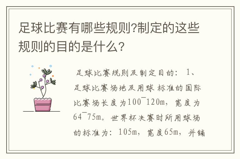 足球比赛有哪些规则?制定的这些规则的目的是什么?