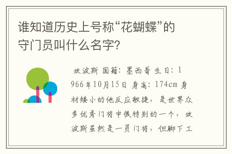 谁知道历史上号称“花蝴蝶”的守门员叫什么名字?