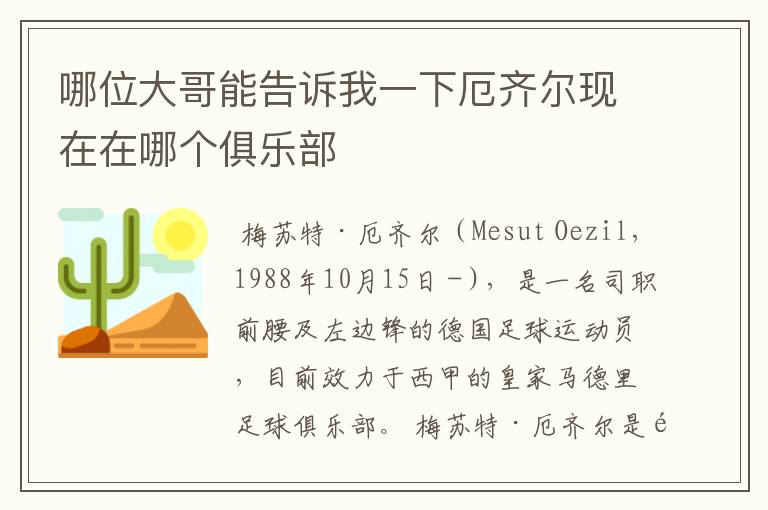 哪位大哥能告诉我一下厄齐尔现在在哪个俱乐部