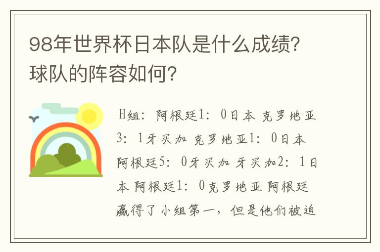 98年世界杯日本队是什么成绩?球队的阵容如何?