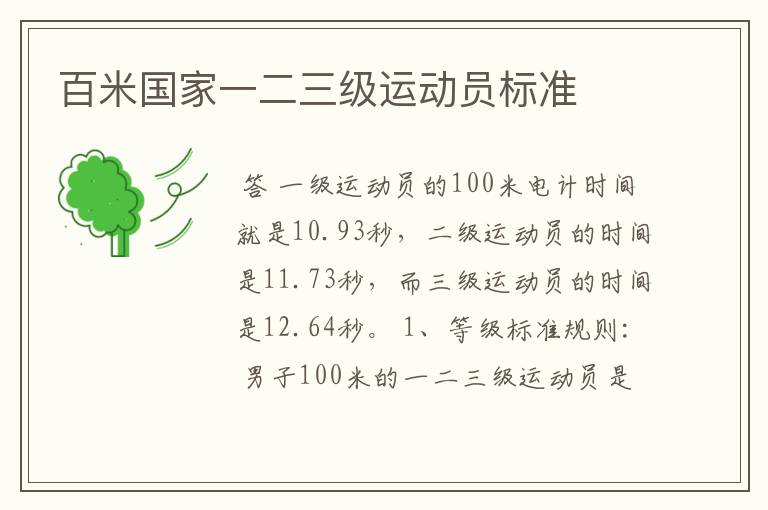 百米国家一二三级运动员标准