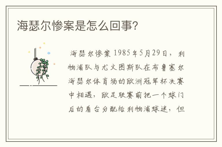 海瑟尔惨案是怎么回事？