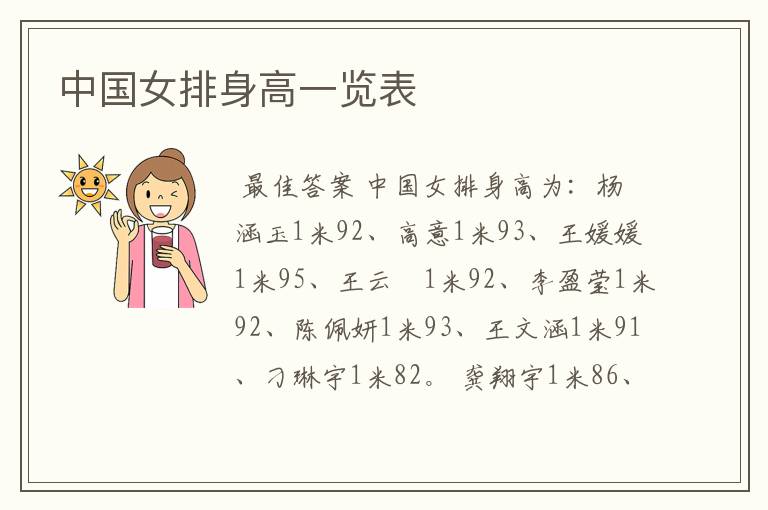 中国女排身高一览表