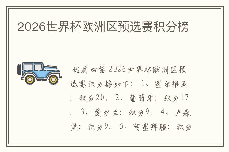 2026世界杯欧洲区预选赛积分榜