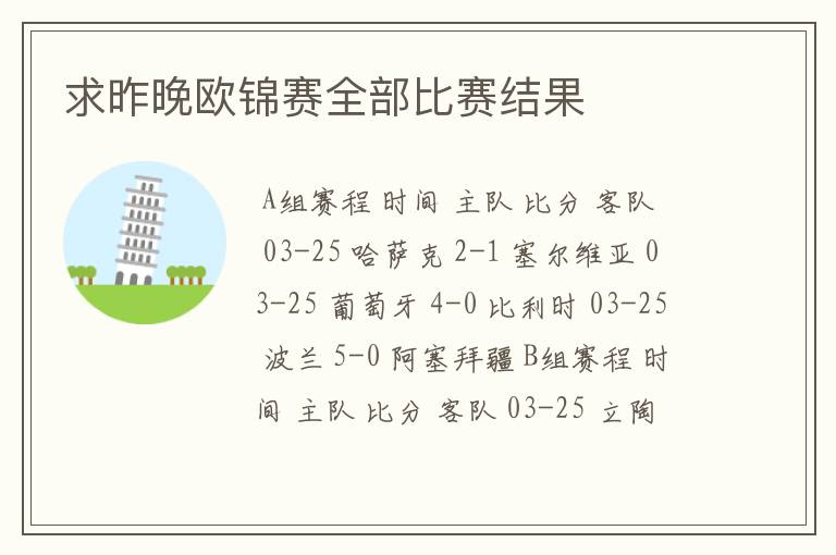 求昨晚欧锦赛全部比赛结果