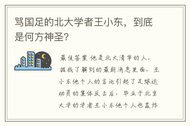 骂国足的北大学者王小东，到底是何方神圣？