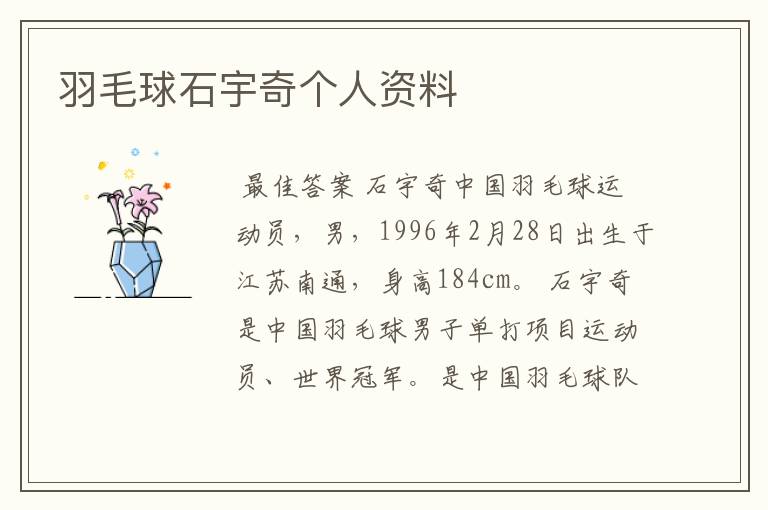 羽毛球石宇奇个人资料