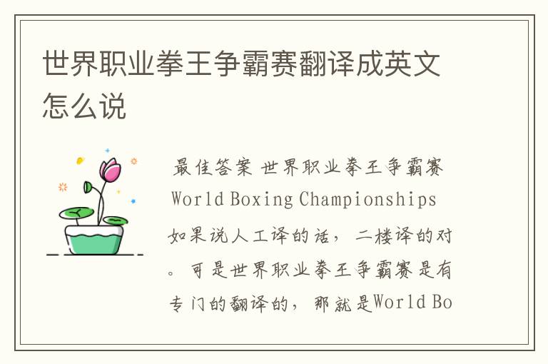 世界职业拳王争霸赛翻译成英文怎么说