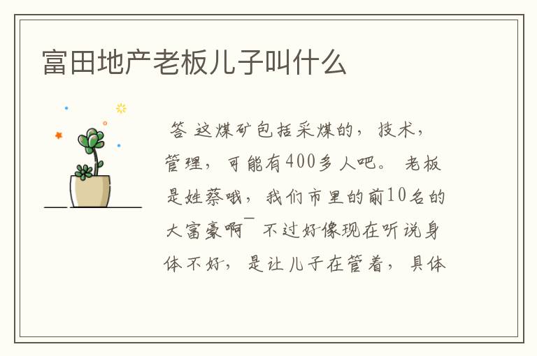 富田地产老板儿子叫什么