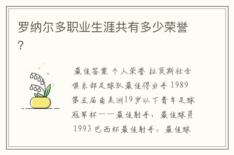 罗纳尔多职业生涯共有多少荣誉?