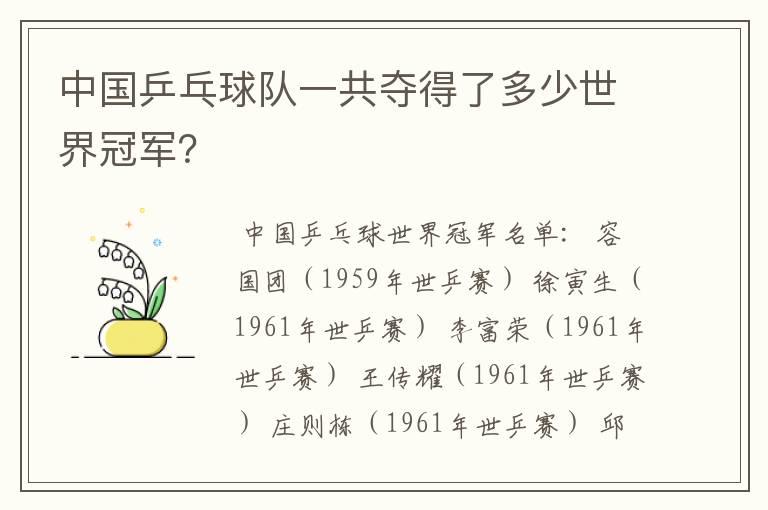 中国乒乓球队一共夺得了多少世界冠军？