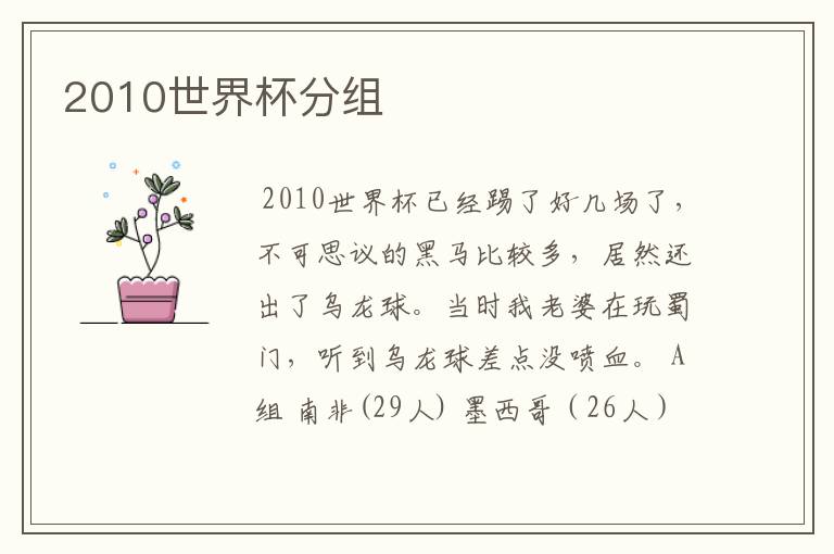 2010世界杯分组