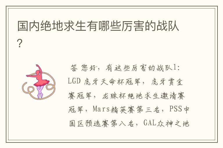 国内绝地求生有哪些厉害的战队？