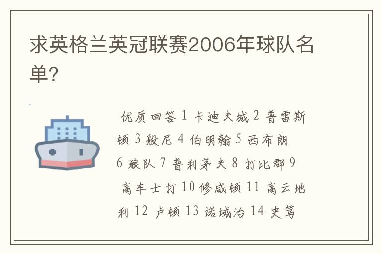 求英格兰英冠联赛2006年球队名单？