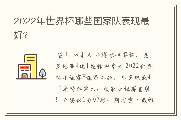 2022年世界杯哪些国家队表现最好?