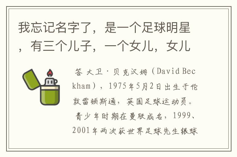 我忘记名字了，是一个足球明星，有三个儿子，一个女儿，女儿还特别小，外界称足球明星的老婆是时尚辣妈。