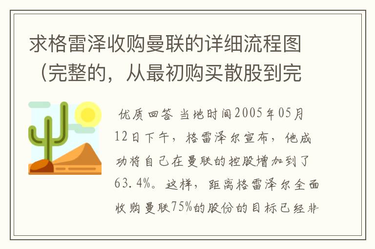 求格雷泽收购曼联的详细流程图(完整的,从最初购买散股到完全买下)