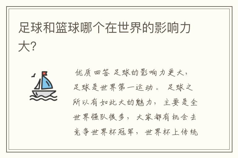 足球和篮球哪个在世界的影响力大？
