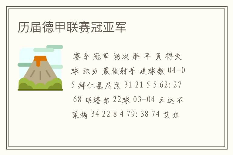 历届德甲联赛冠亚军