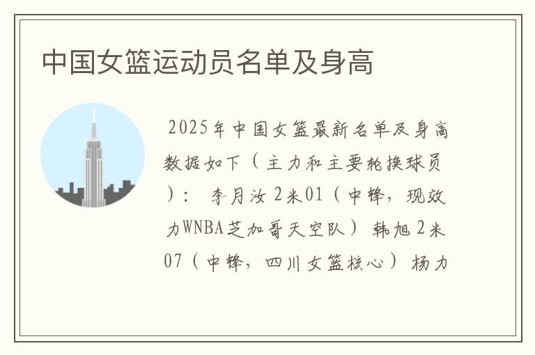 中国女篮运动员名单及身高
