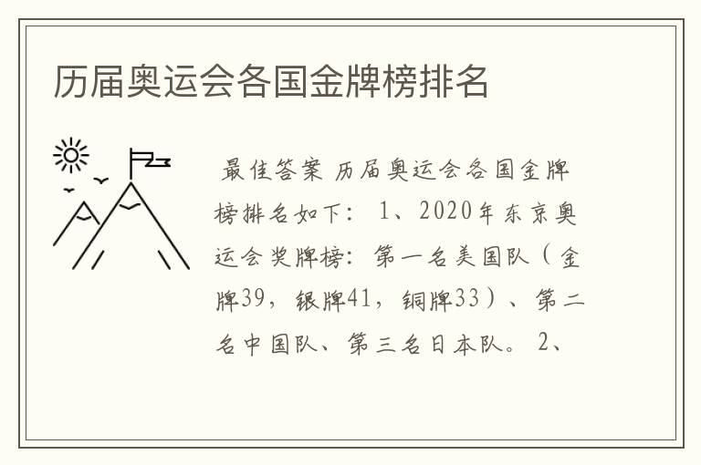 历届奥运会各国金牌榜排名