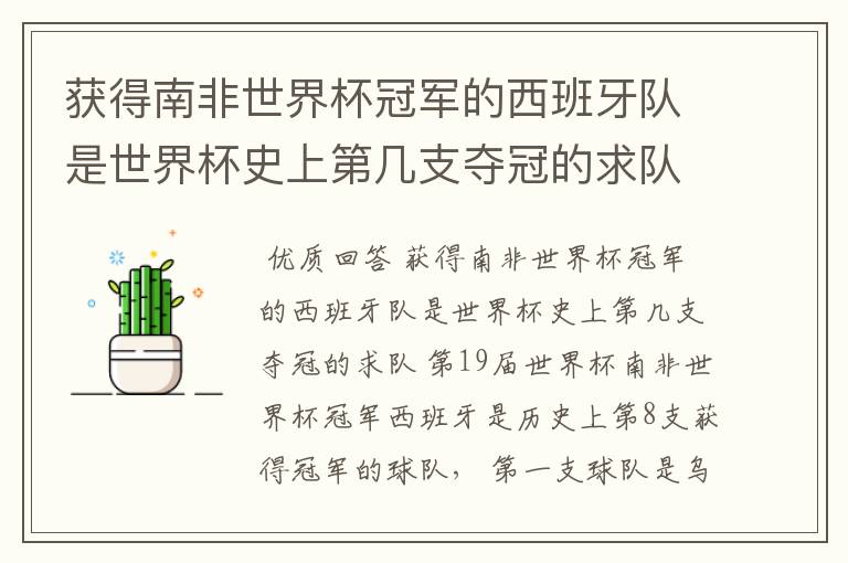 获得南非世界杯冠军的西班牙队是世界杯史上第几支夺冠的求队