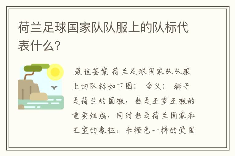 荷兰足球国家队队服上的队标代表什么？
