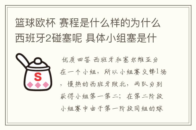 篮球欧杯 赛程是什么样的为什么西班牙2碰塞呢 具体小组塞是什么