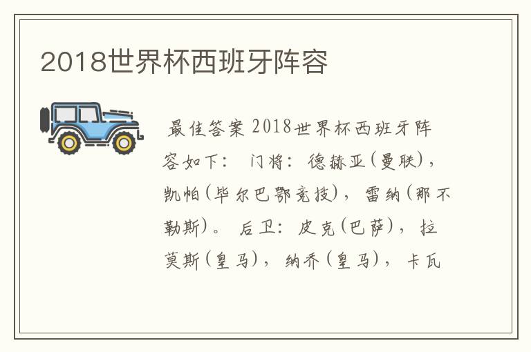 2018世界杯西班牙阵容