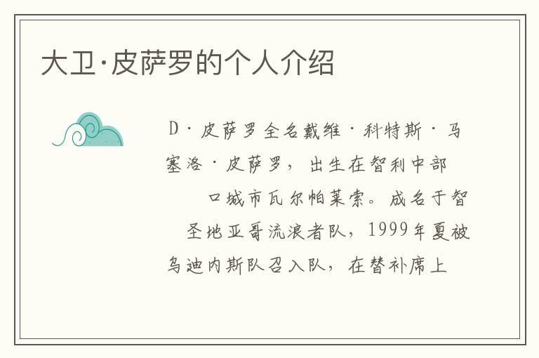 大卫·皮萨罗的个人介绍