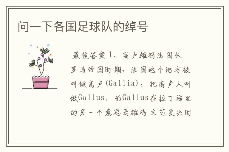 问一下各国足球队的绰号