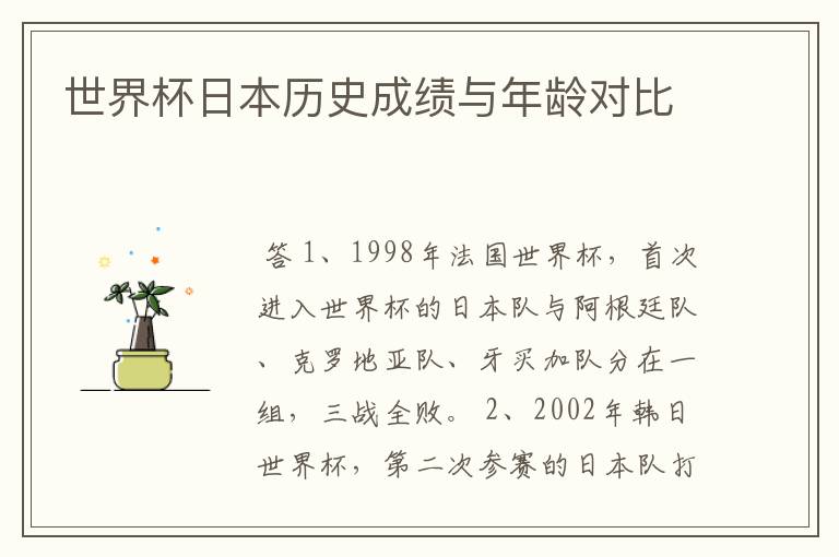 世界杯日本历史成绩与年龄对比