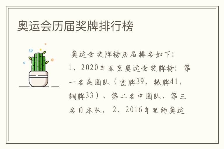 奥运会历届奖牌排行榜