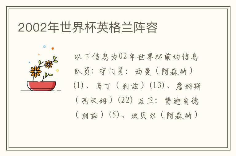 2002年世界杯英格兰阵容