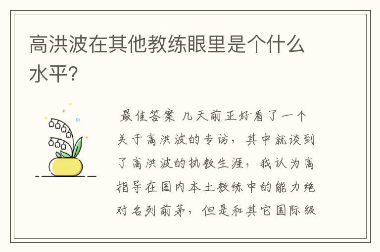 高洪波在其他教练眼里是个什么水平？