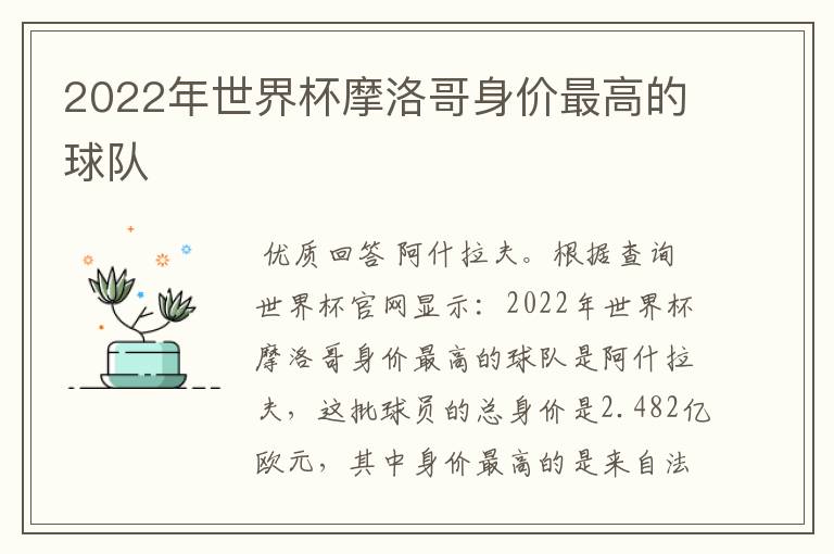2022年世界杯摩洛哥身价最高的球队