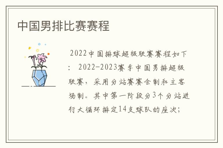 中国男排比赛赛程