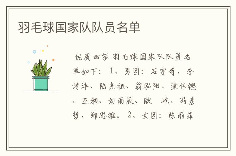 羽毛球国家队队员名单