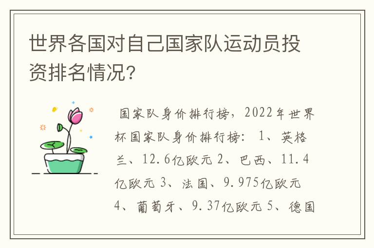 世界各国对自己国家队运动员投资排名情况?