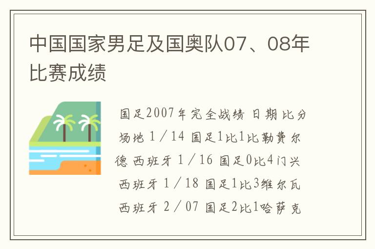 中国国家男足及国奥队07、08年比赛成绩