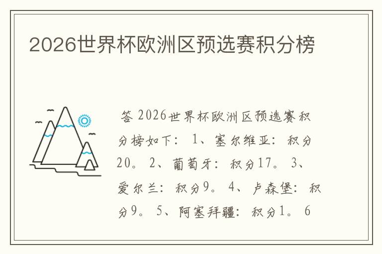 2026世界杯欧洲区预选赛积分榜