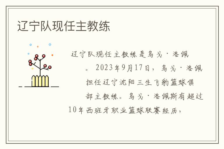 辽宁队现任主教练