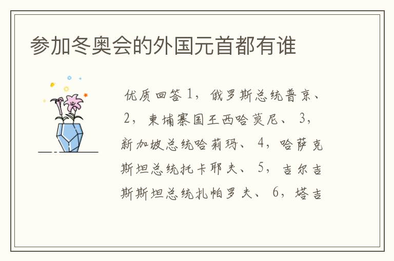 参加冬奥会的外国元首都有谁