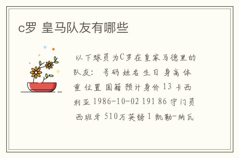 c罗 皇马队友有哪些