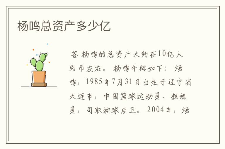 杨鸣总资产多少亿