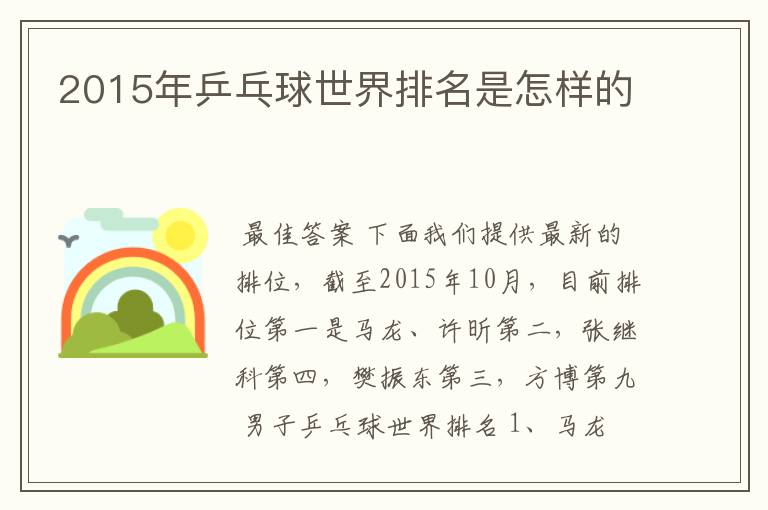 2015年乒乓球世界排名是怎样的