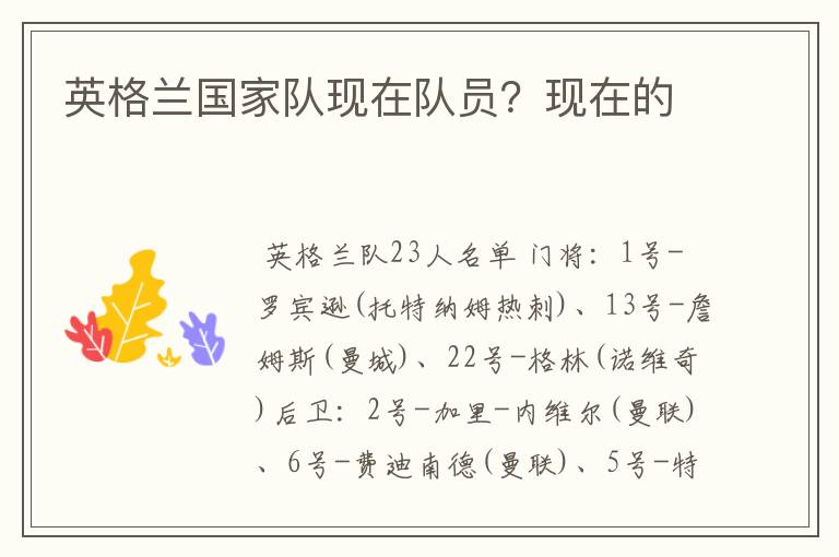 英格兰国家队现在队员？现在的