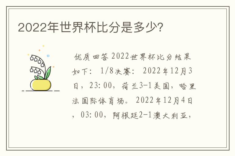 2022年世界杯比分是多少？