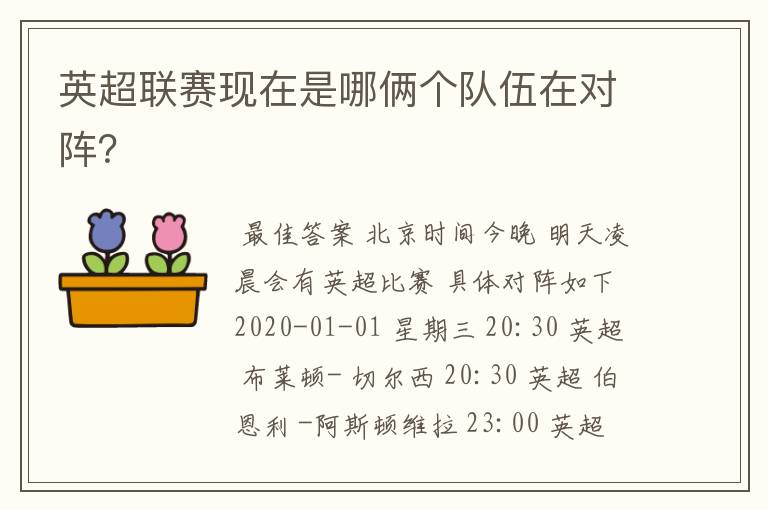 英超联赛现在是哪俩个队伍在对阵？