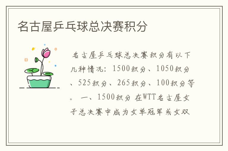 名古屋乒乓球总决赛积分